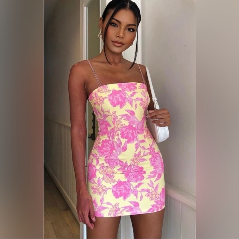 White Fox Boutique Pink and Cream Floral Mini Dress